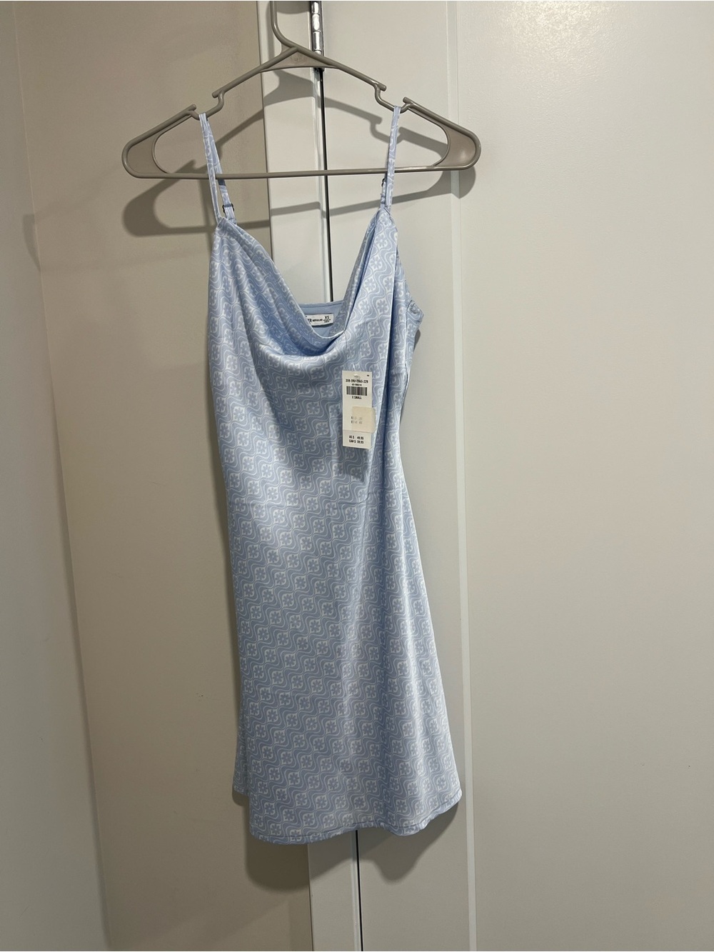 Hollister Light Blue Satin Slip Dress with Subtle Logo Print